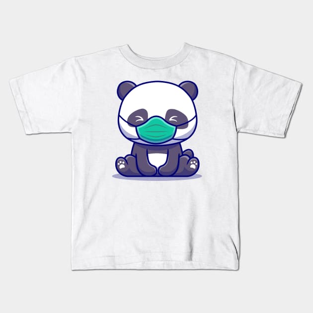 Cute Panda Sitting And Wearing Mask Kids T-Shirt by Catalyst Labs